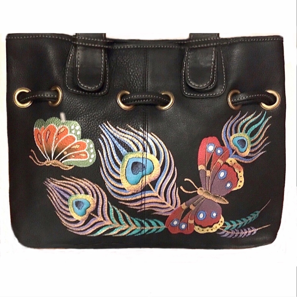 ANUSCHKA SHOULDER HANDBAG PEACOCK FEATHER & BUTTERFLY